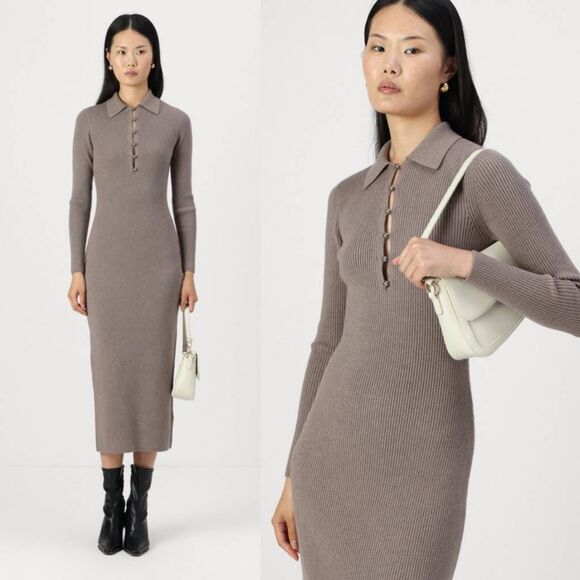 Abercrombie & Fitch Collared Sweater dress, Brown Small P NWT - Picture 1 of 12